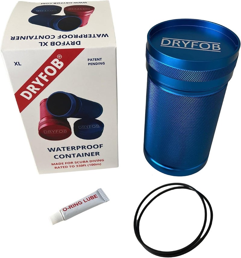 DRYFOB -XL Waterproof PLB Container, Case, Holder - for Scuba Diving and Watersports. Rugged Aluminum. Rated to 330ft(100m) (BLUE-XL) - Image 1